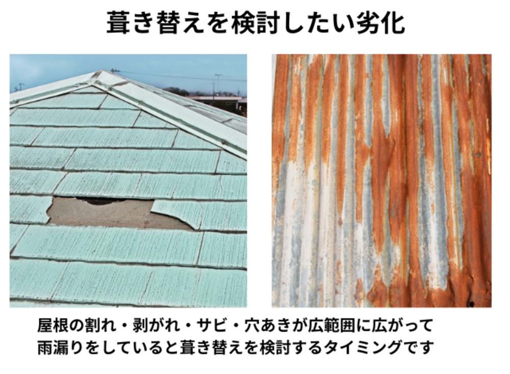 屋根の葺き替えを検討する際の劣化の基準の参考画像